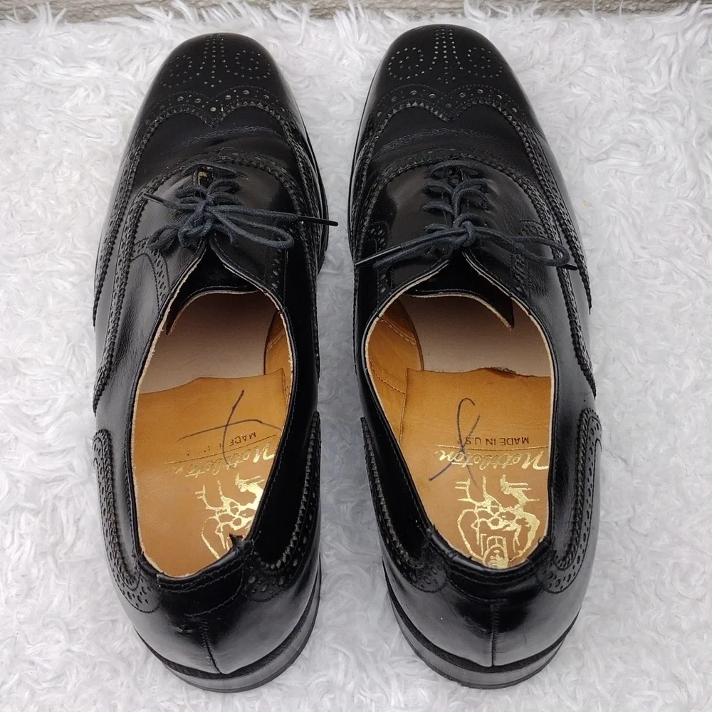 Nettleton USA Men's Black Leather Square Toe Lace Up Low Heel Brogue Dress Shoe
